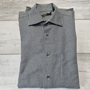 St Croix Button Up Long Sleeve Shirt Houndstooth Plaid Mens Medium Black White